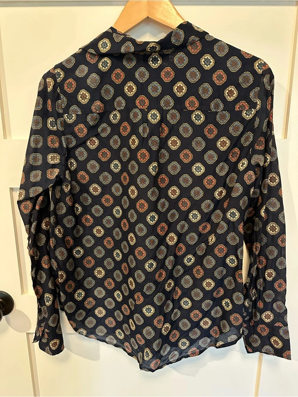 J Crew Navy Pullover Silk & Cotton Shirt Size 8